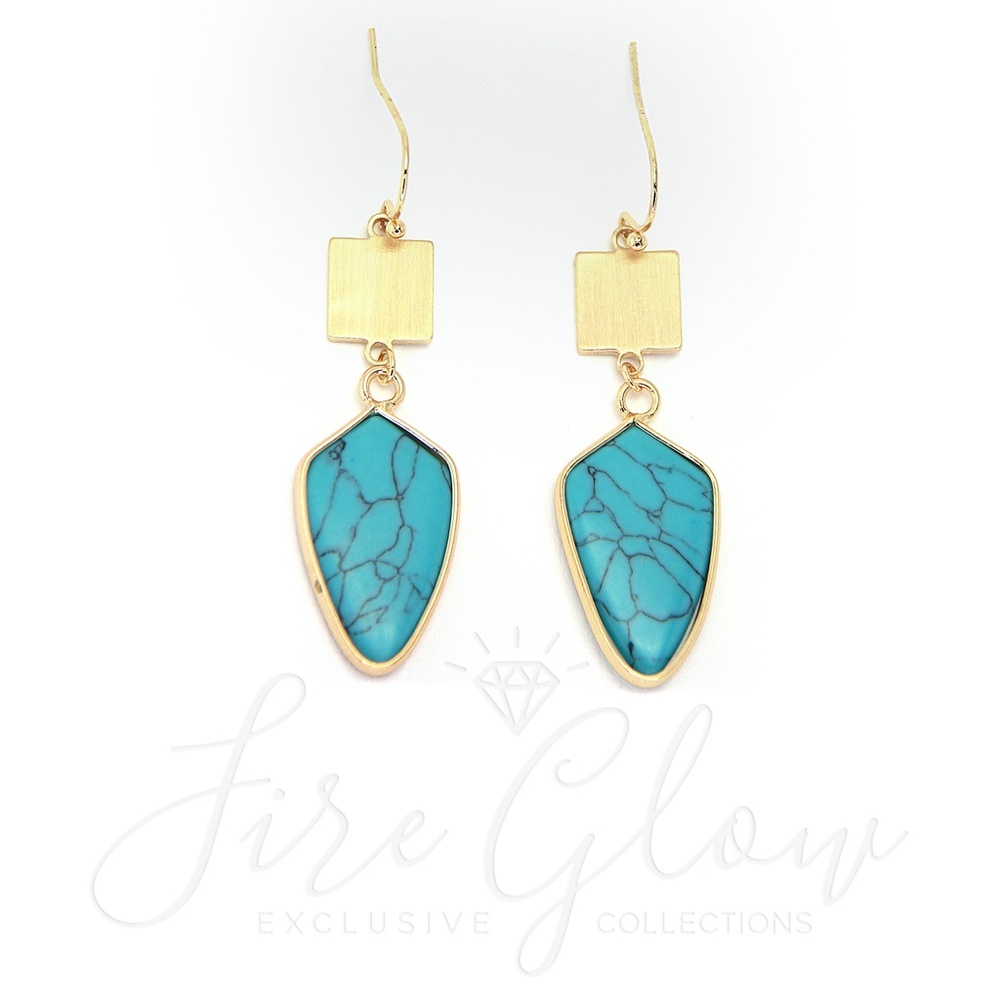 Turquoise Arrowhead Drop Earrings Brushed Square - Picture 4 of 11